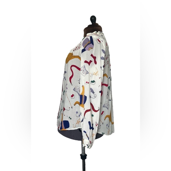 MAEVE Anthropologie Blouse Women Snow Day Long Sleeve Novelty Whimsical Size 10 - Picture 7 of 10